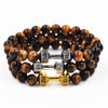 Unisex 8mm Tiger Eye Beaded Dumbbell Bracelet